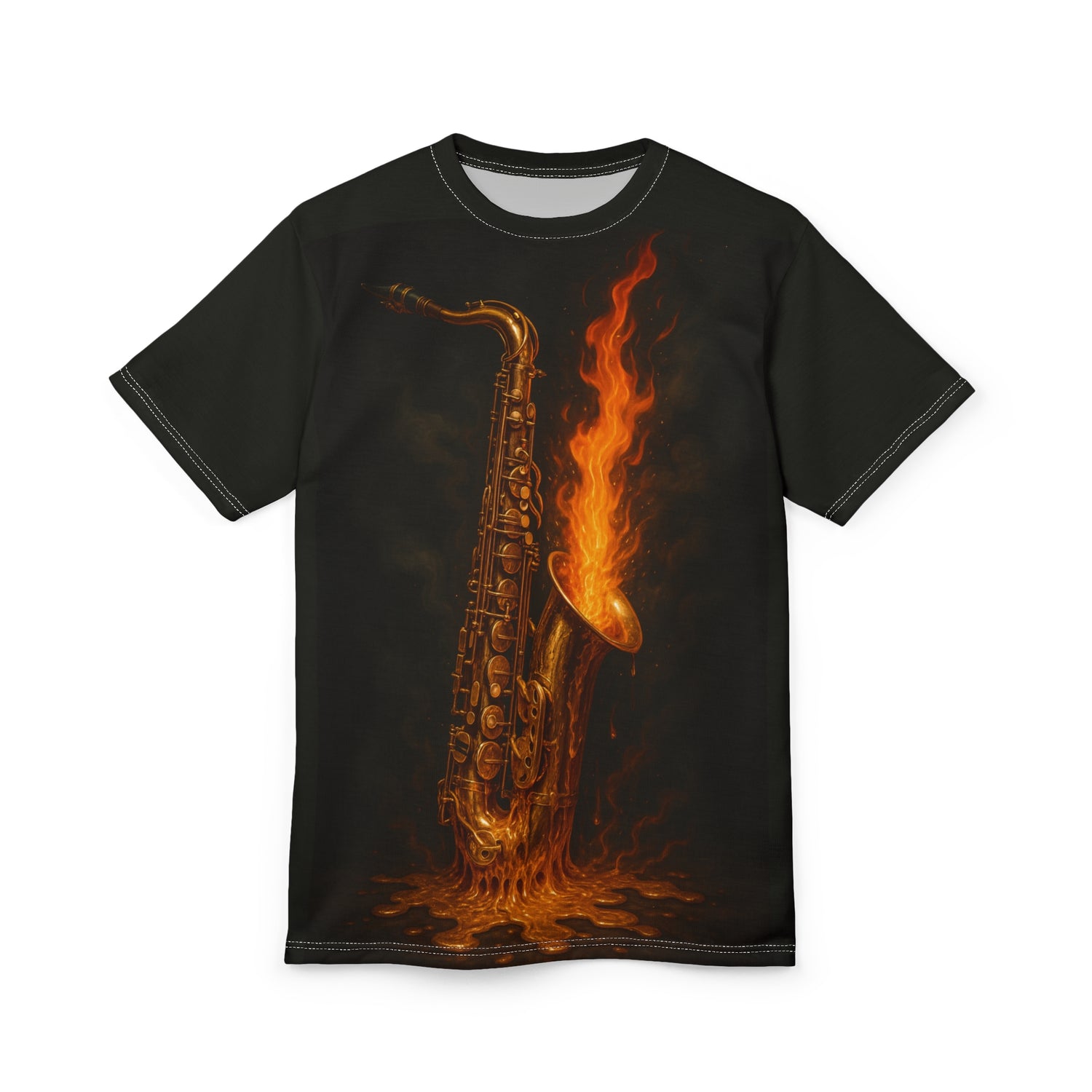 Flame Saxophone Tee — Fiery Jazz Music Graphic T-Shirt