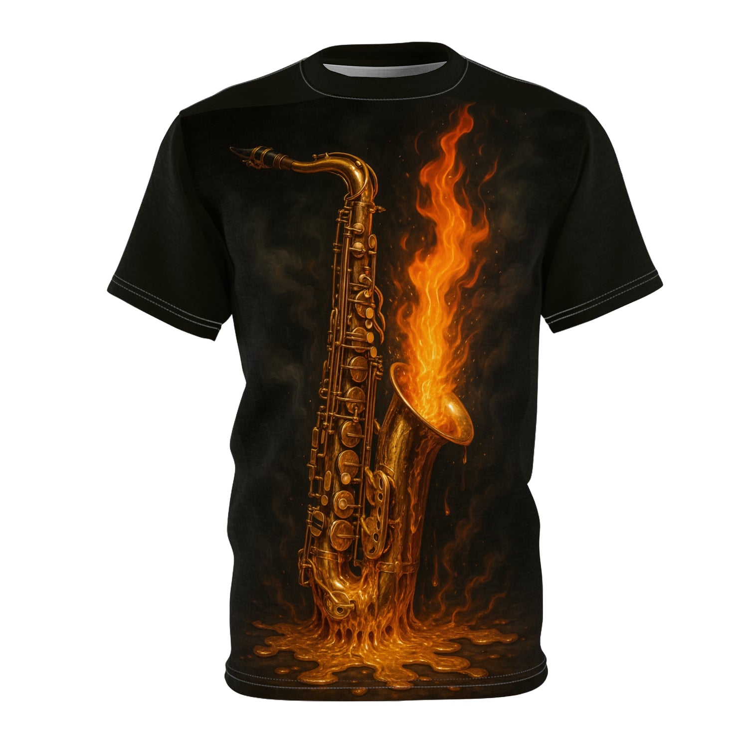 Flame Saxophone Tee — Fiery Jazz Music Graphic T-Shirt