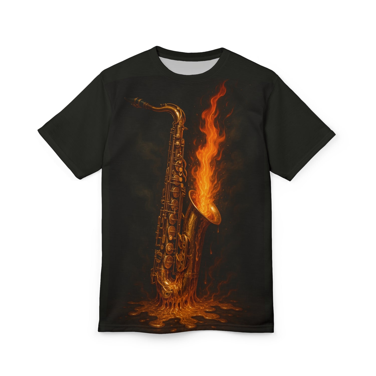 Flame Saxophone Tee — Fiery Jazz Music Graphic T-Shirt