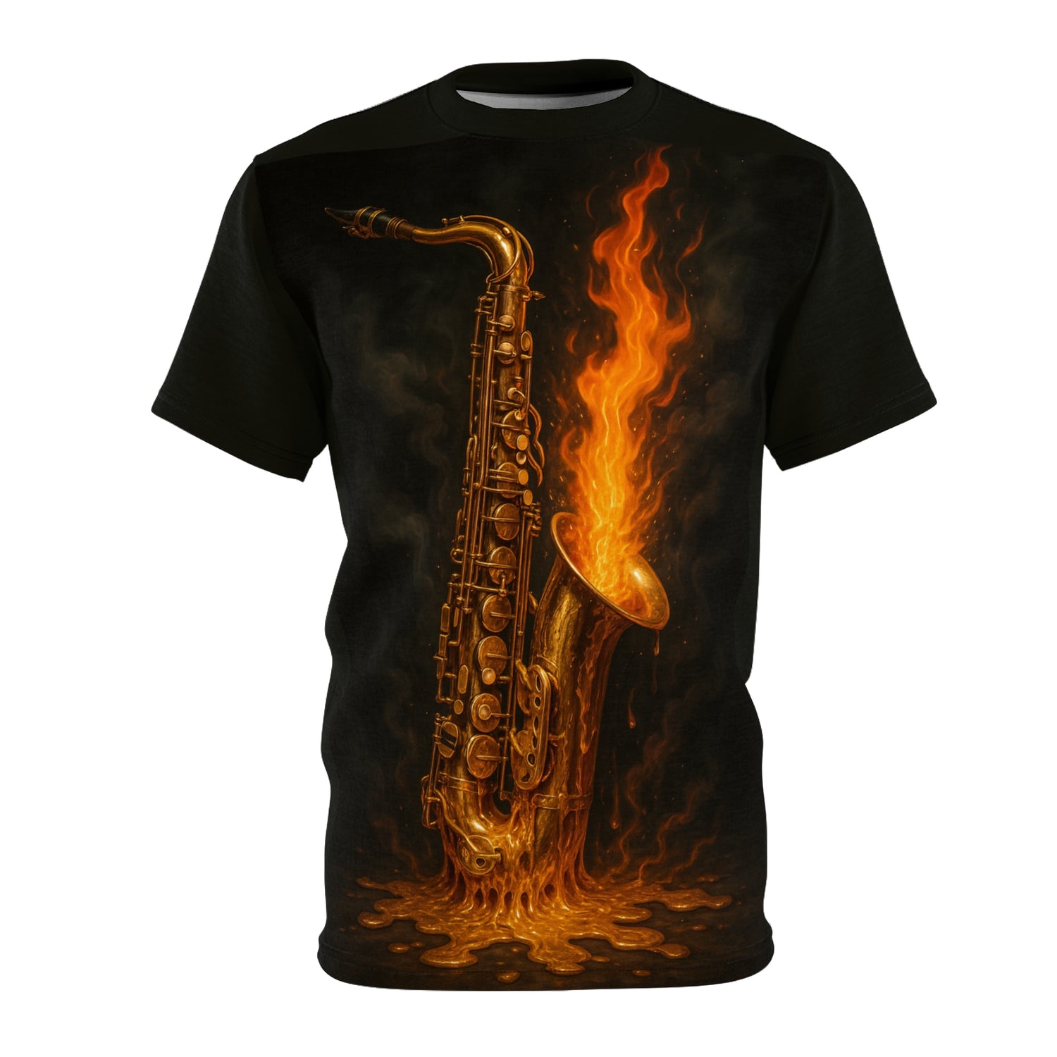 Flame Saxophone Tee — Fiery Jazz Music Graphic T-Shirt