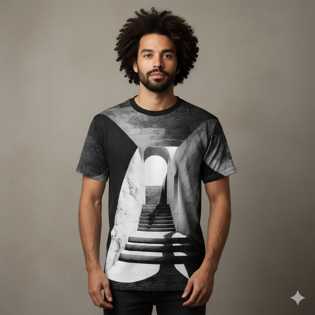 Monochrome Stairway Illusion Tee